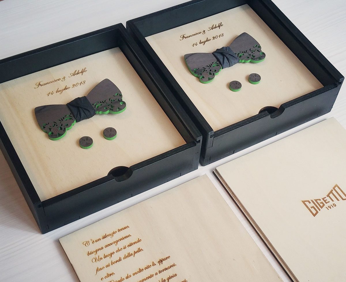 papillon legno scatola confezione regalo gigetto