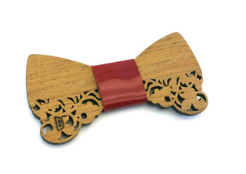 Papillon in legno di teak, nodo in ecopelle rosso