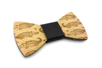 Papillon in legno di rovere, coccodrilli, nodo in ecopelle nero