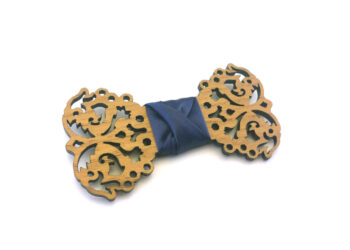 Papillon in legno di rovere, nodo in raso blu