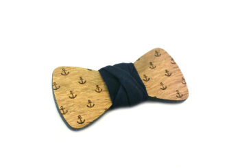 Papillon in legno di rovere da bambino, ancore, nodo in stoffa blu notte
