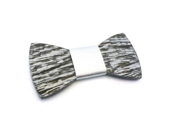 Papillon in legno di wenge sfumato argento, nodo in ecopelle argento