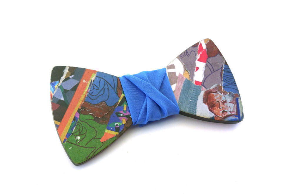 Papillon legno GIGETTO Poster carta riciclata collage blu