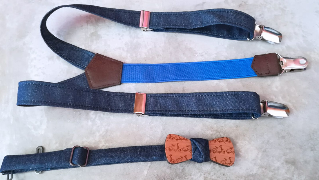 papillon legno bambino vespette bretelle jeans