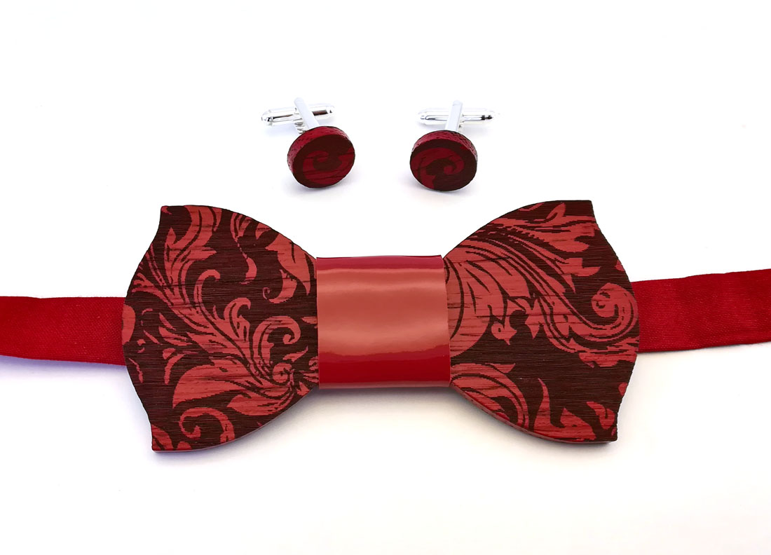 papillon-gemelli-legno-pattern-foglie-ondine-wenge-ecorosso papillon-gemelli-legno-pattern-foglie-ondine-wenge-ecorosso