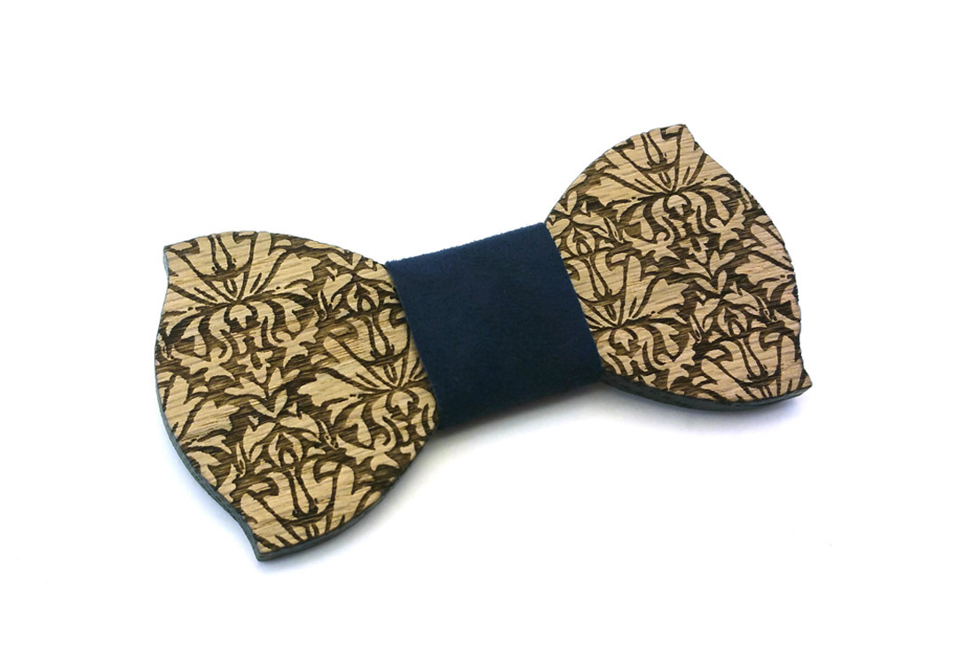 gigetto papillon in legno damascato blu scamosciato