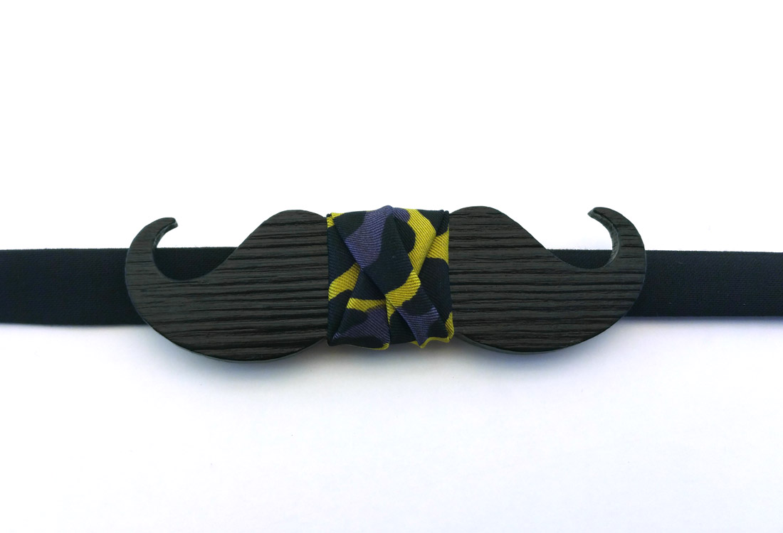 papillon legno baffo leopardato nero gigetto
