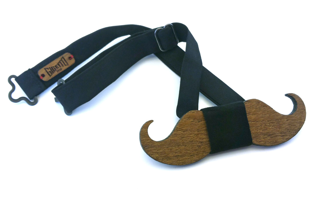 papillon legno baffo teak blu gigetto
