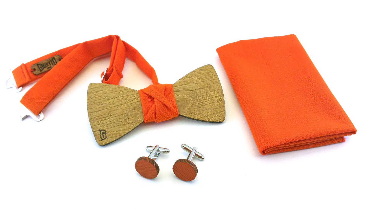 papillon legno gemelli fazzoletto taschino arancione gigetto