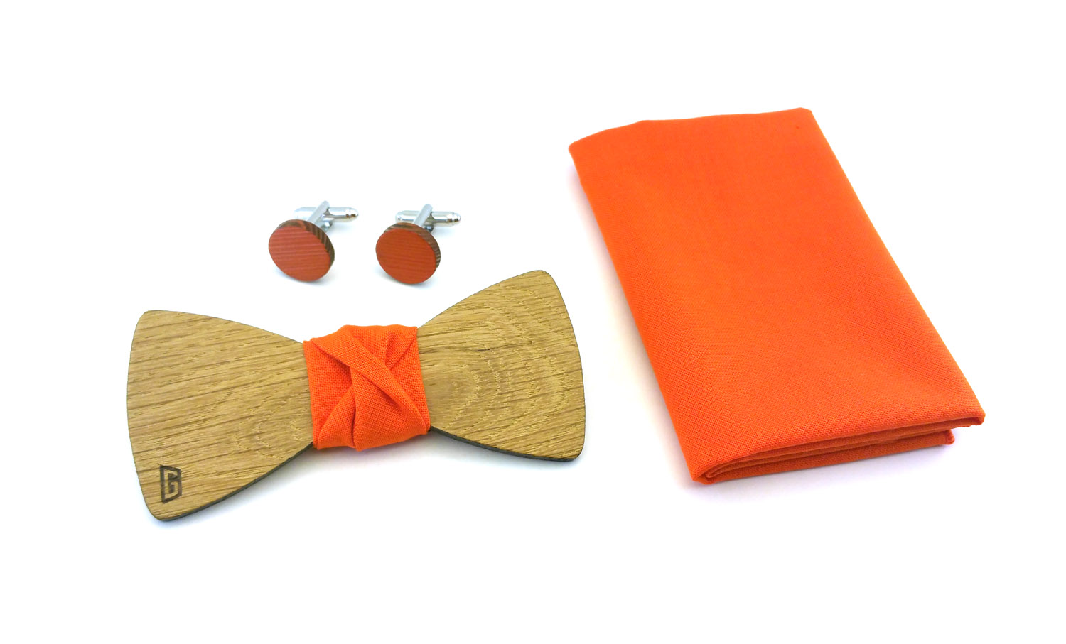 papillon legno gemelli fazzoletto taschino arancione gigetto