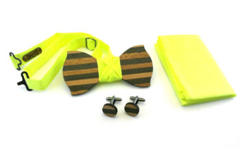 papillon legno gemelli fazzoletto taschino giallo fluo gigetto