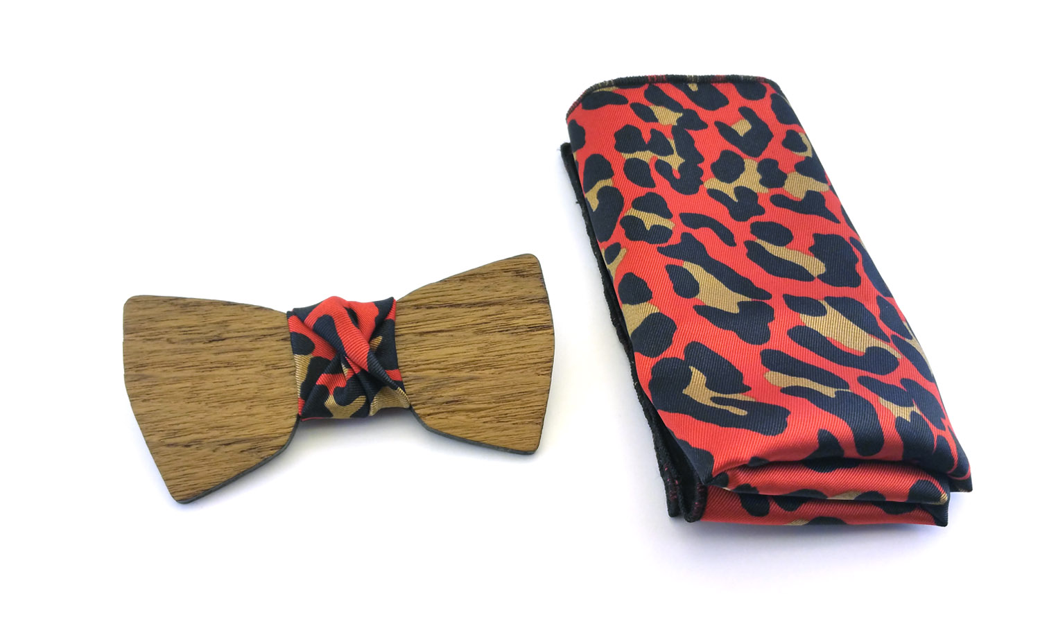 papillon legno fazzoletto taschino maculato rosso gigetto