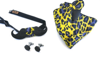 papillon legno gemelli fazzoletto taschino nero maculato giallo gigetto