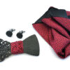 papillon legno gemelli fazzoletto taschino rosso pois nero gigetto