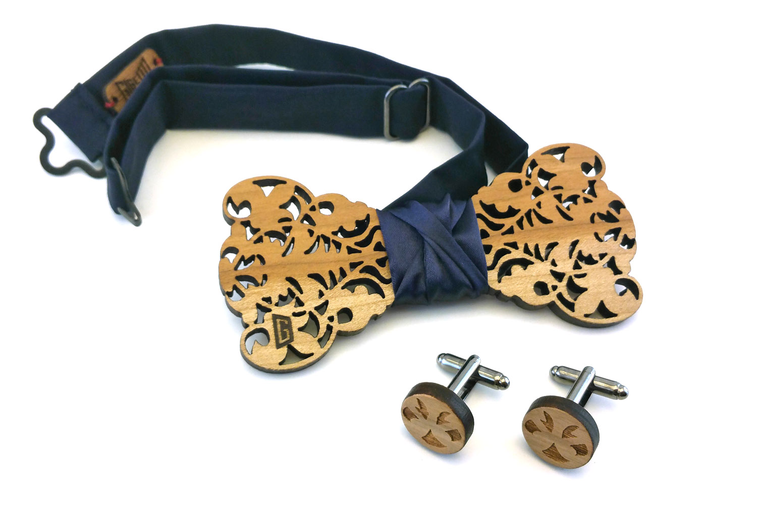 papillon gemelli legno barocco ciliegio blu Gigetto