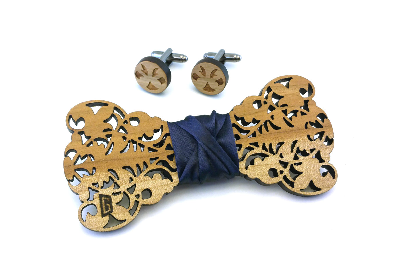 papillon gemelli legno barocco ciliegio blu Gigetto