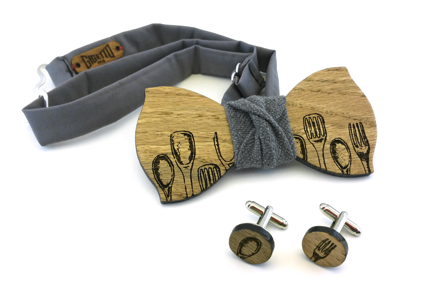 papillon gemelli legno chef grigio Gigetto