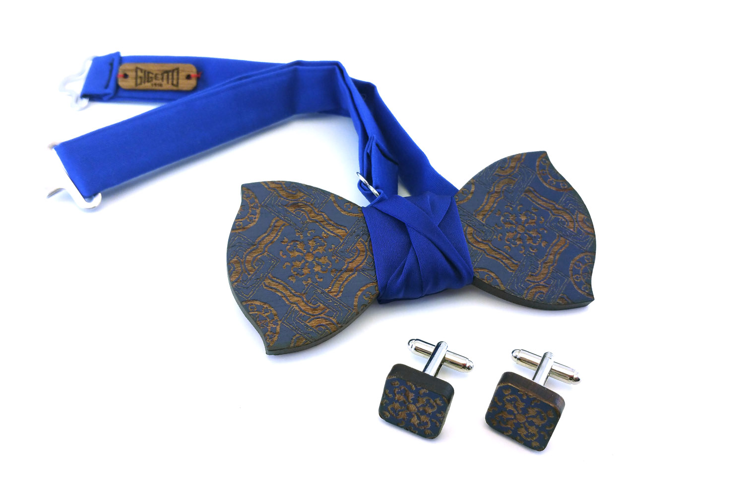 papillon gemelli legno maiolica blu Gigetto cerimonia matrimonio