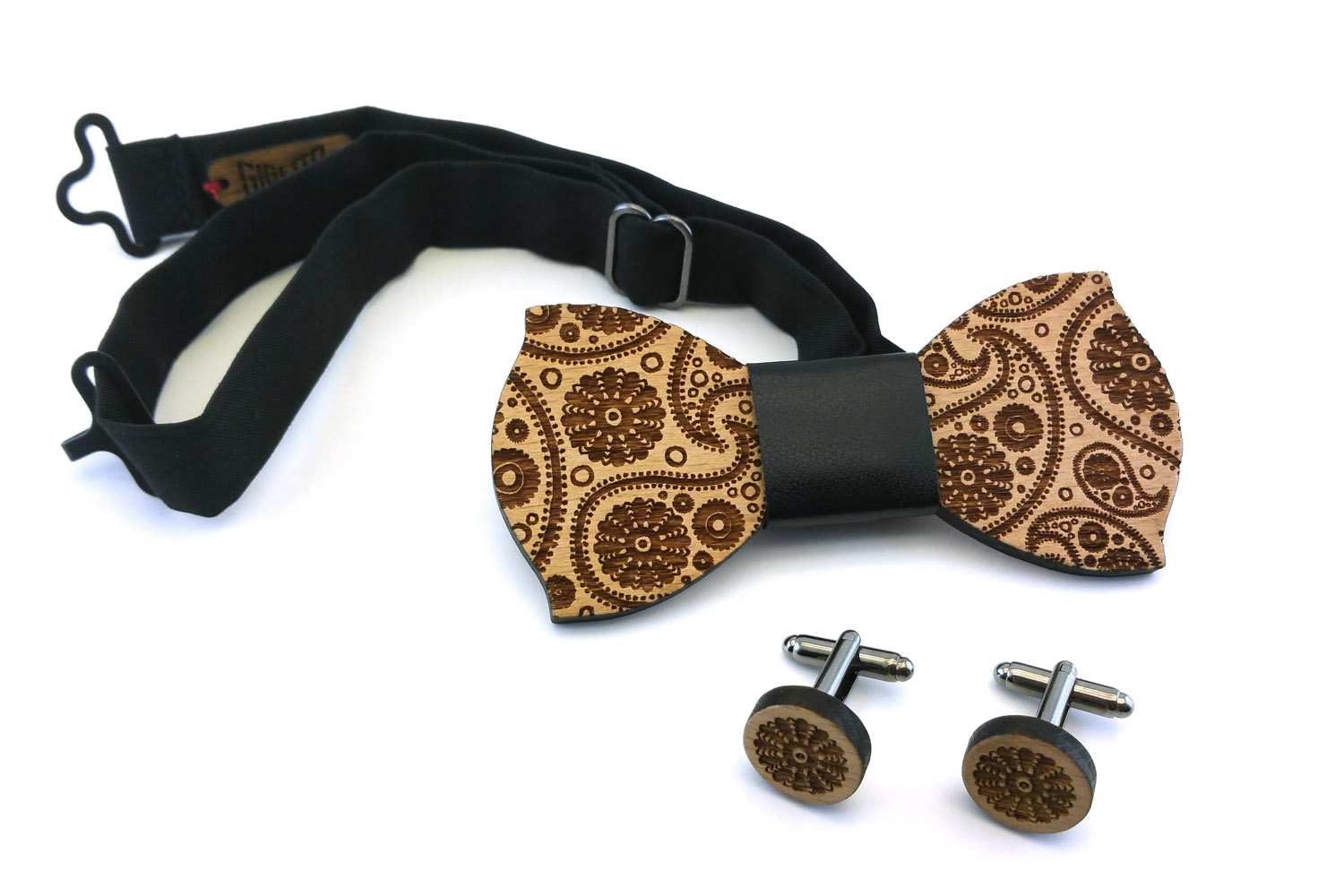 papillon gemelli legno paisley nero Gigetto