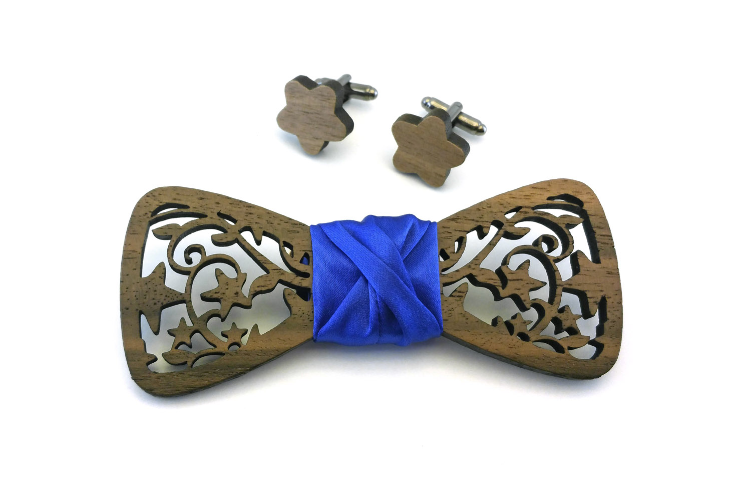 papillon gemelli legno traforato stelle blu Gigetto