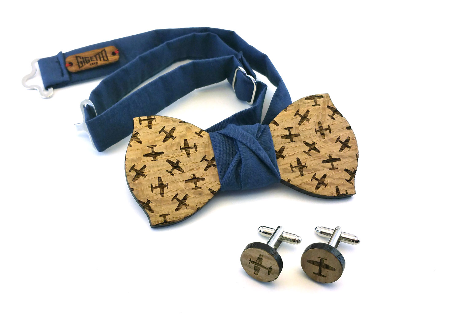 papillon legno gemelli aeroplani blu Gigetto