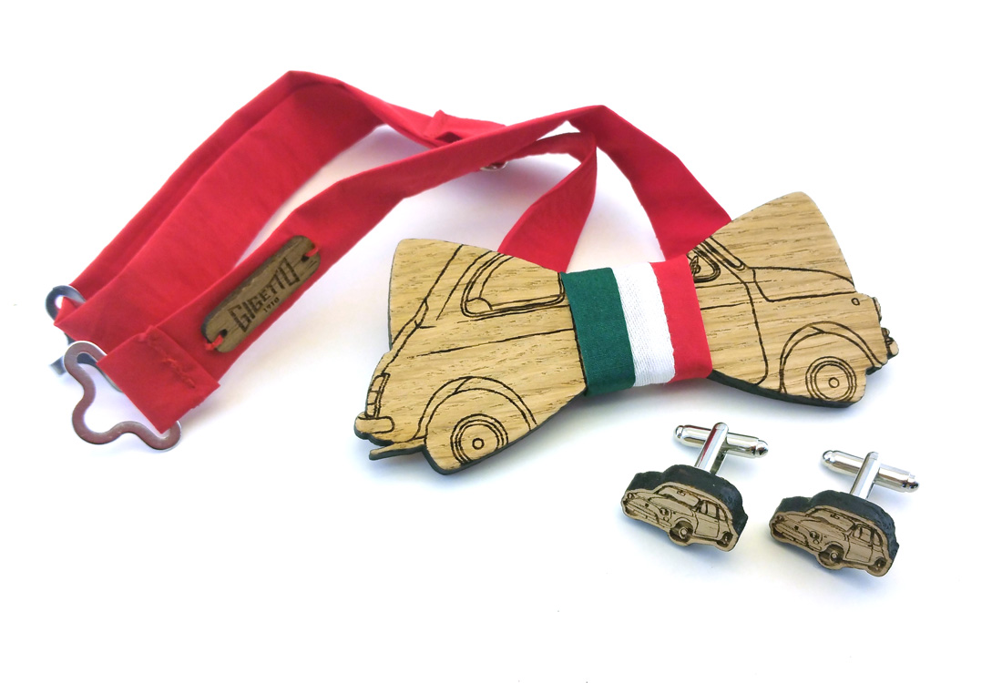 papillon legno 500 automobile gemelli tricolore italia Gigetto