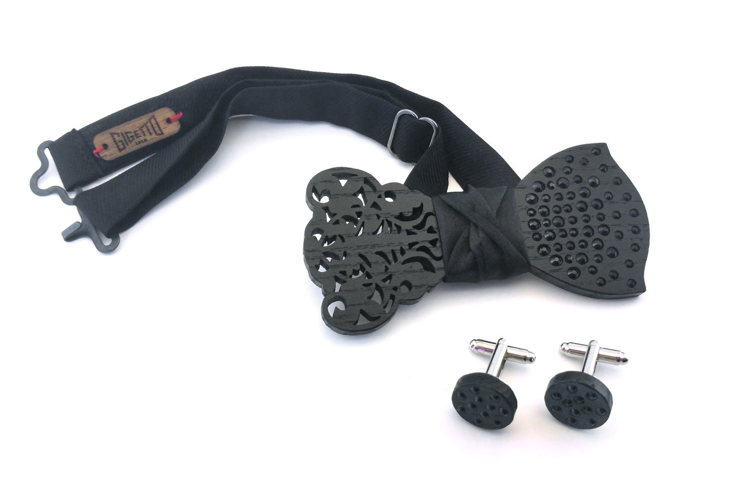 papillon legno strass barocco nero gemelli Gigetto
