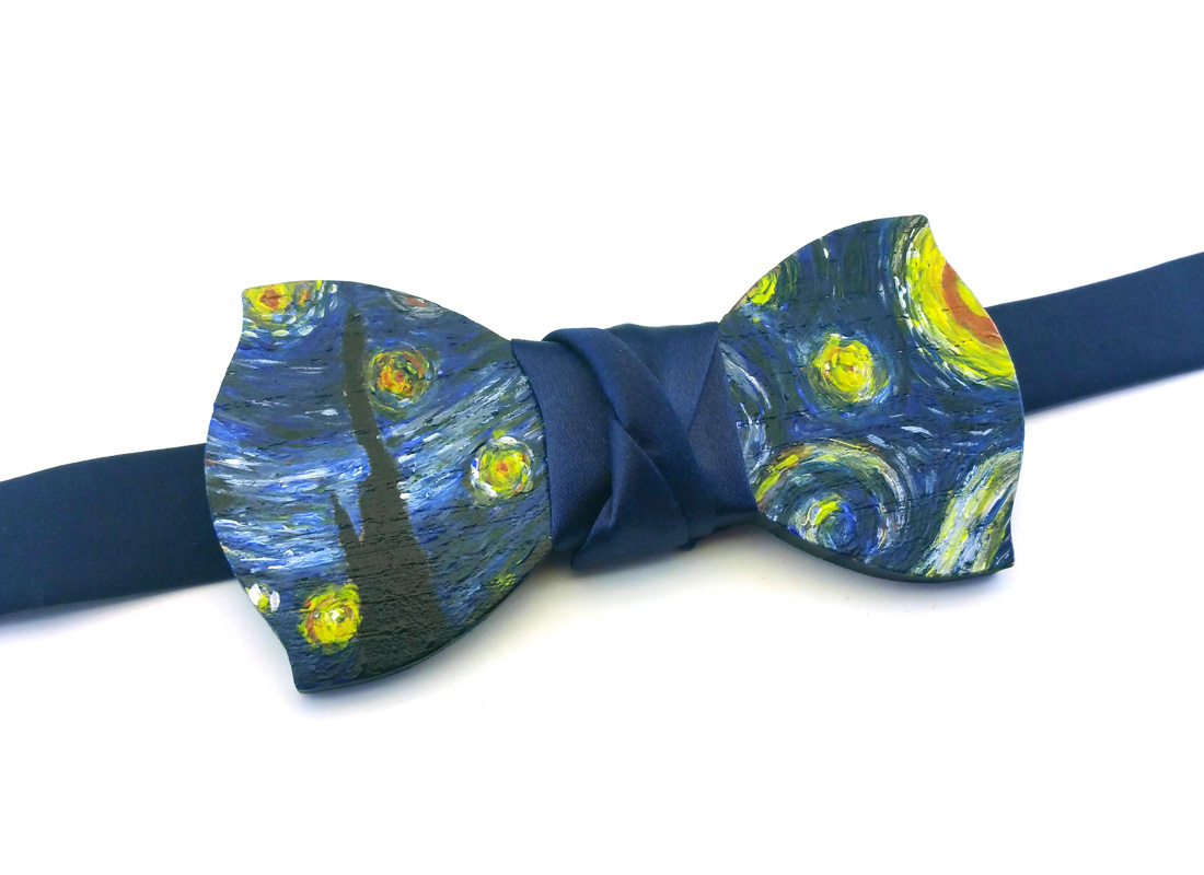 papillon legno van gogh notte stellata dipinto a mano Gigetto