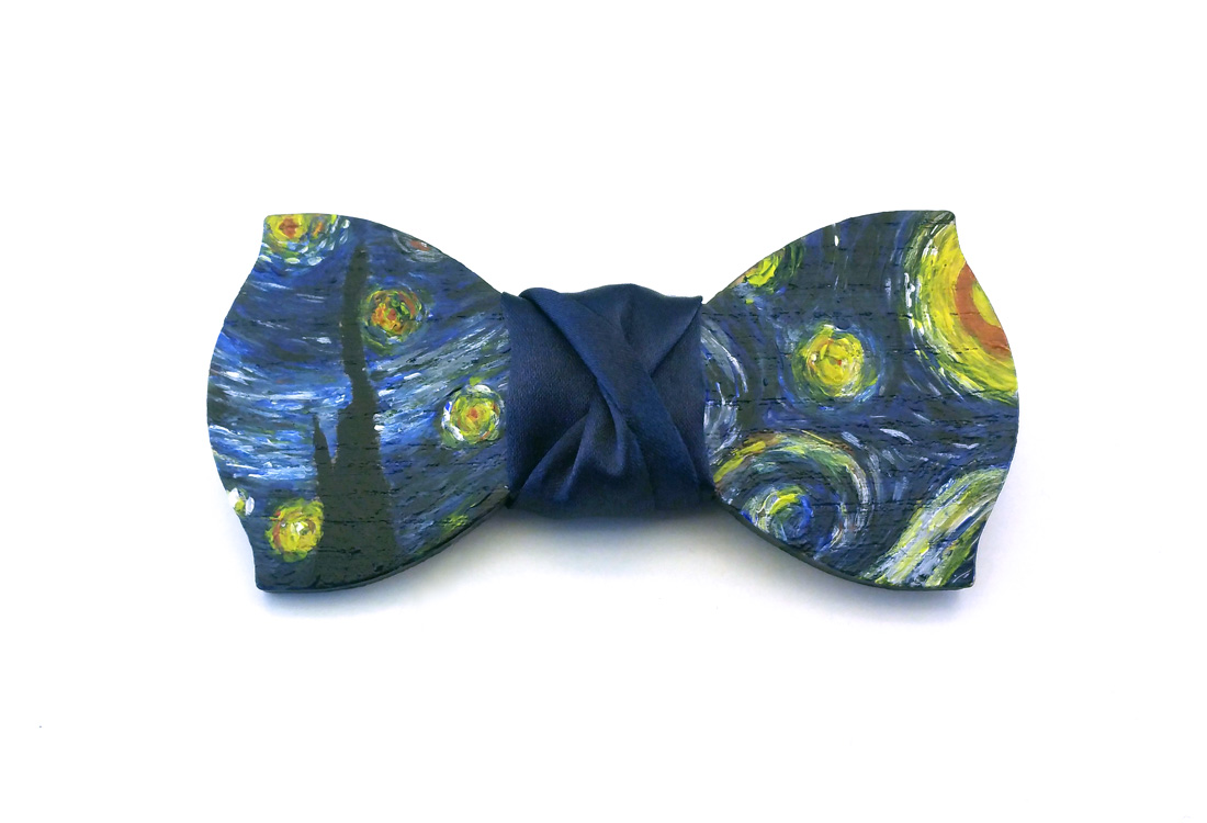 papillon legno van gogh notte stellata dipinto a mano Gigetto