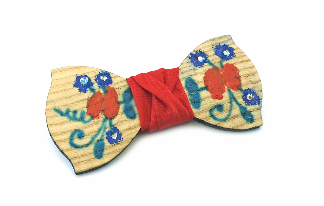papillon legno Gigetto dipinto a mano rosso fiori Oscar