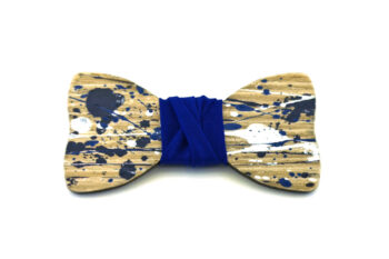 papillon legno Gigetto farfallino action painting blu bianco