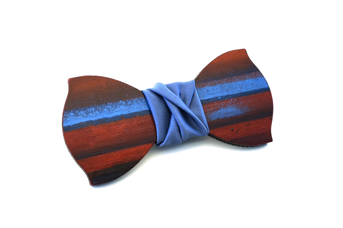 papillon legno Gigetto farfallino action painting blu rosso celeste raso