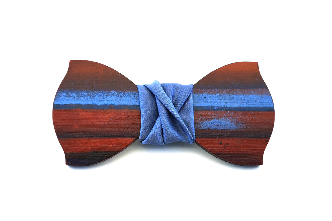 papillon legno Gigetto farfallino action painting blu rosso celeste raso