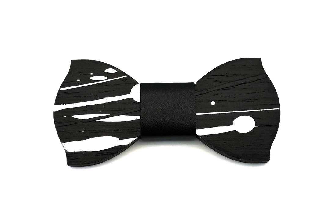 papillon legno Gigetto farfallino action painting nero bianco