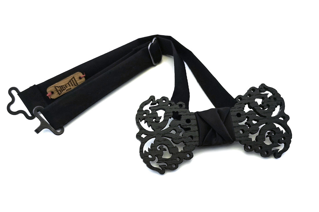 papillon legno Gigetto farfallino barocco nero raso