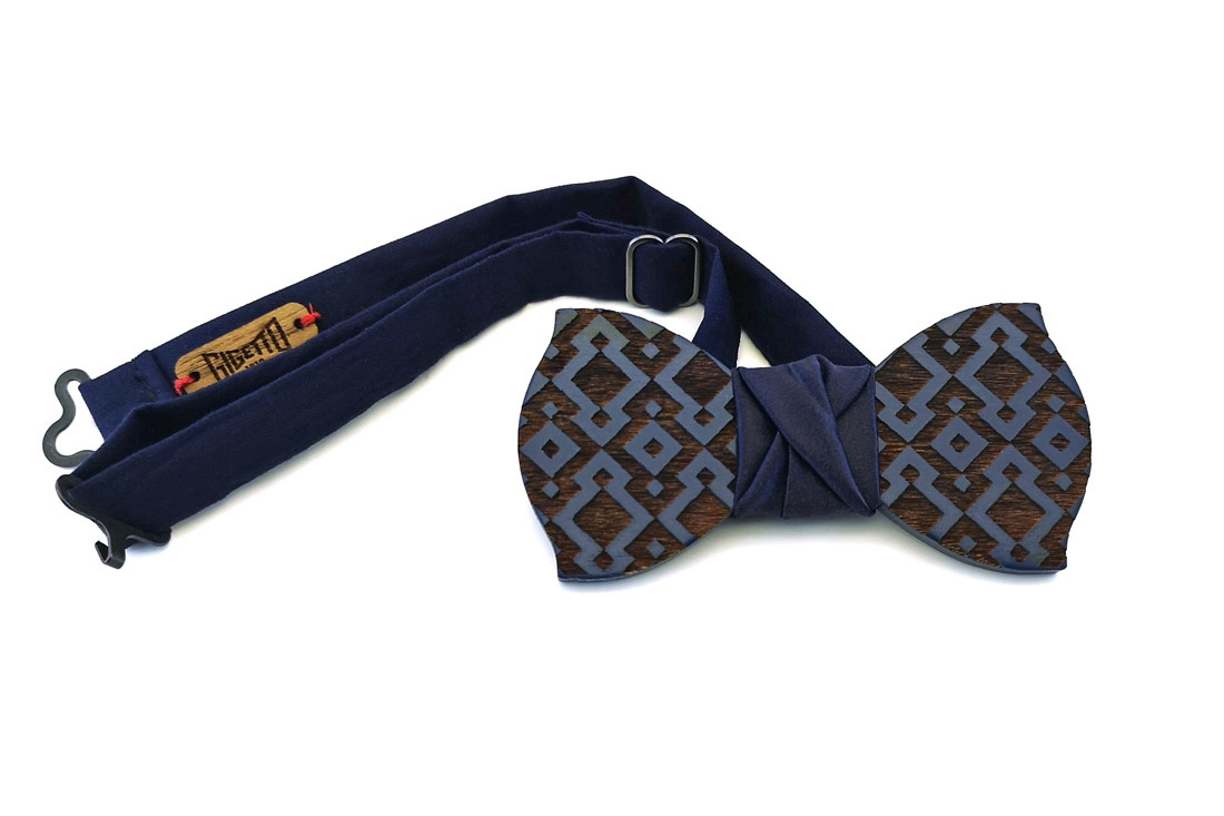 papillon legno Gigetto farfallino blu rombi raso