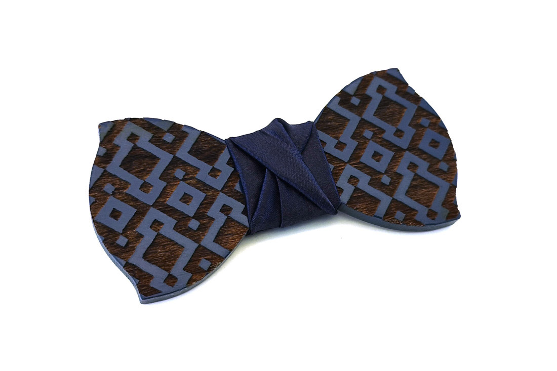 papillon legno Gigetto farfallino blu rombi raso