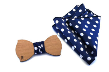 papillon legno Gigetto farfallino ciliegio blu pois bianco raso fazzoletto taschino