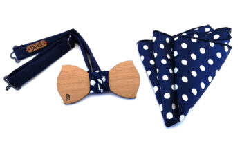 papillon legno Gigetto farfallino ciliegio blu pois bianco raso fazzoletto taschino