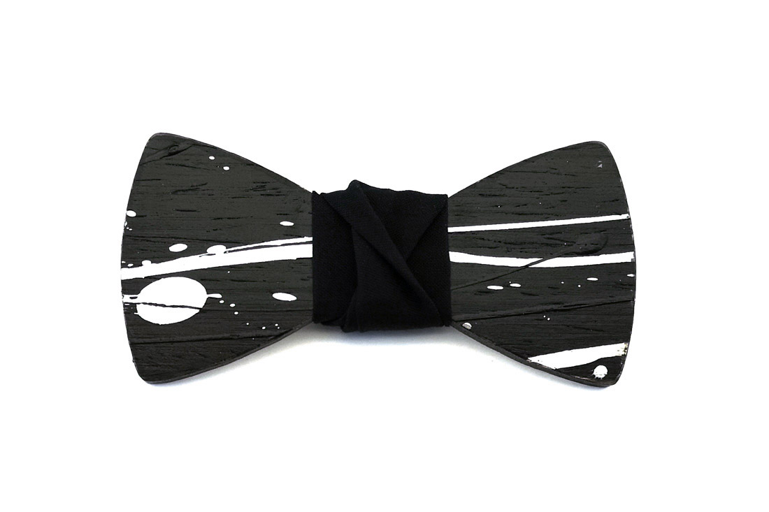 papillon legno Gigetto farfallino action painting nero bianco