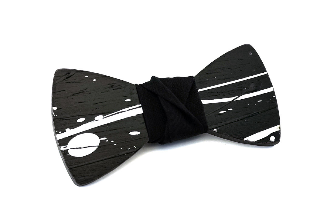 papillon legno Gigetto farfallino action painting nero bianco