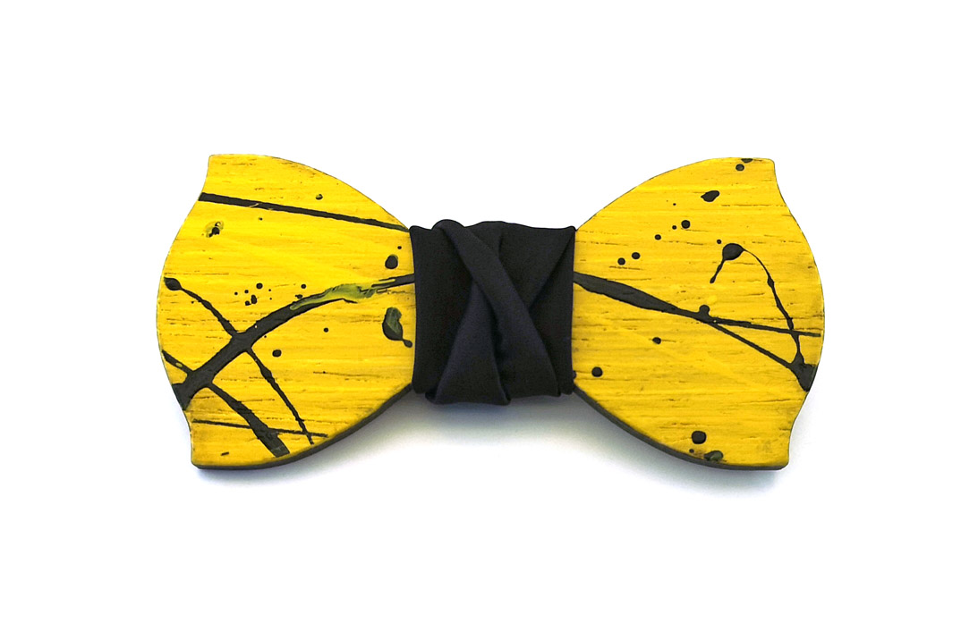 papillon legno Gigetto farfallino action painting giallo nero