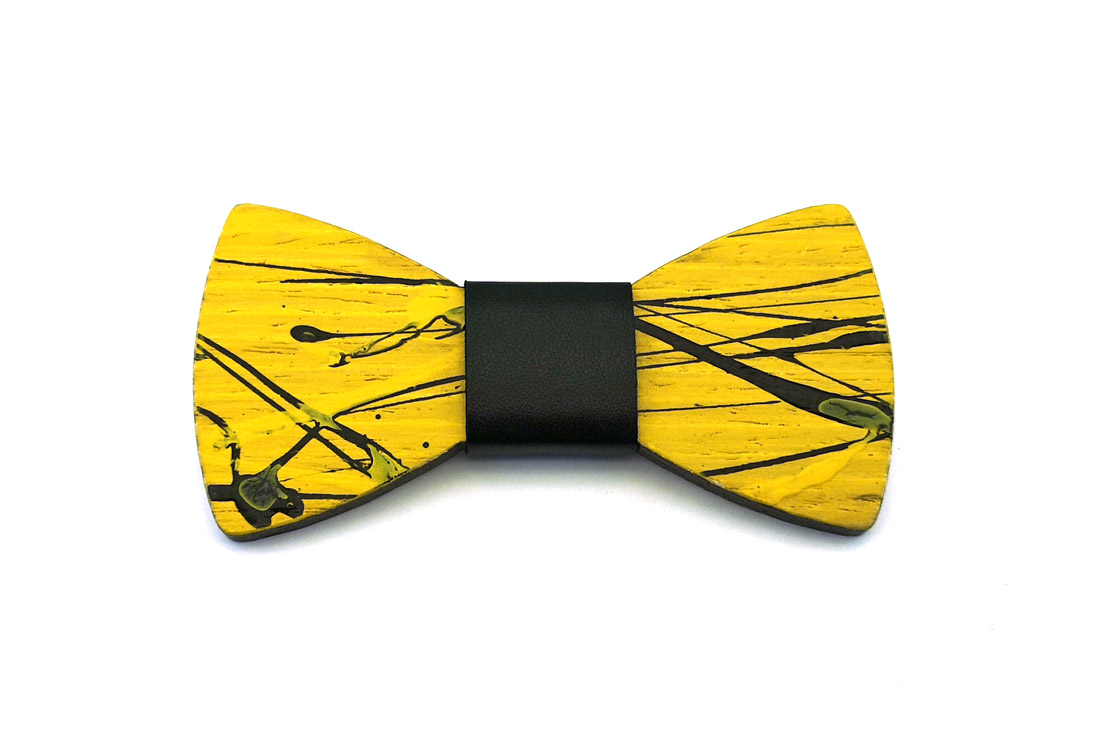 papillon legno Gigetto farfallino action painting giallo nero