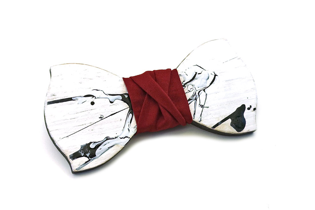 papillon legno Gigetto farfallino action painting nero bianco rosso