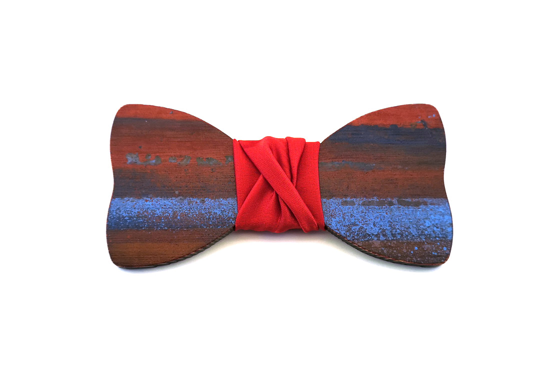 papillon legno Gigetto farfallino action painting blu rosso celeste raso