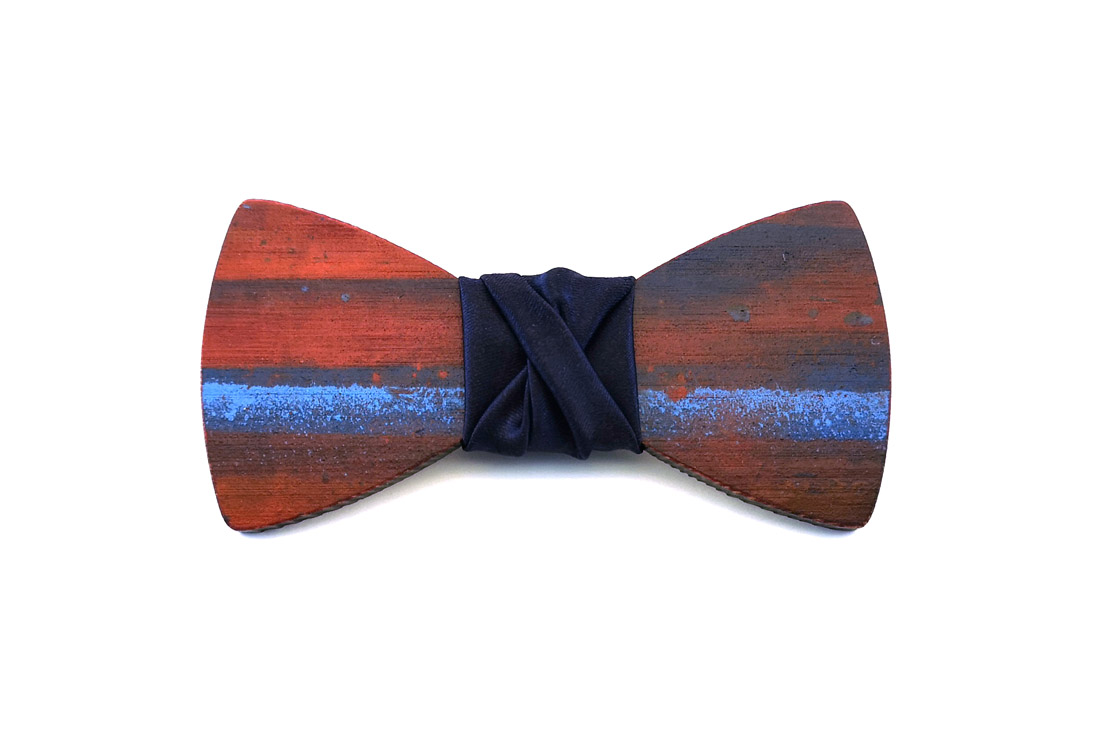 papillon legno Gigetto farfallino action painting blu rosso celeste raso