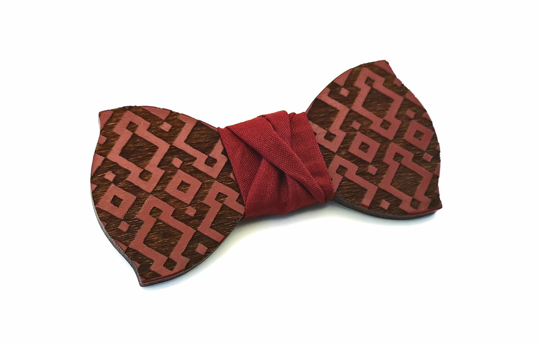 papillon legno rombi gigetto farfallino geometrico rosso scuro cotone