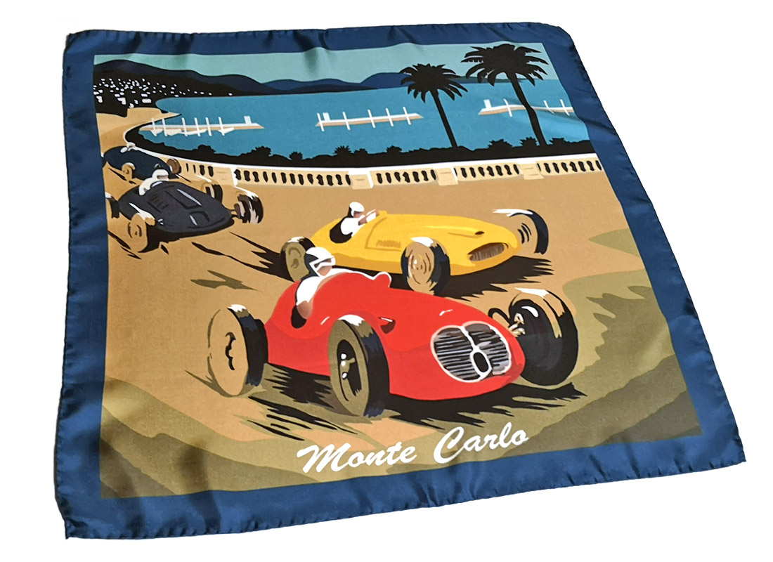 bandana seta blu rosso giallo montecarlo auto corse racing vintage Gigetto