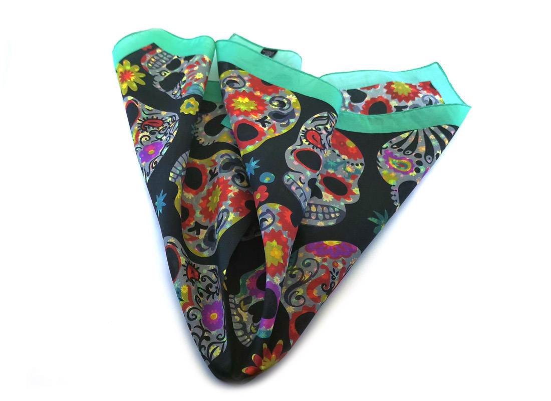 fazzoletto-taschino-seta-pochette-skull-teschi-messicani-mexico-fantasia-fiori-Gigetto