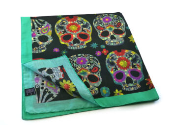bandana-seta-verde-acqua-skull-teschi-messicani-mexico-fantasia-fiori-Gigetto